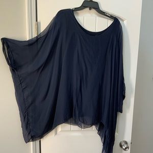 Navy blue sheer butterfly top